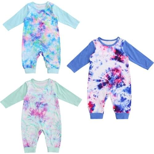 2020 Autumn Newborn Baby Girls Boys Clothing Long Sleeve Round Collar Tie Dye Print Romper Jumpsuits 0-24M Toddler Clothes