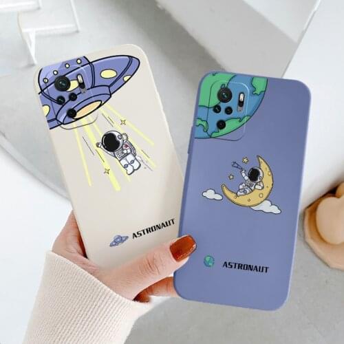Cartoon Astronaut Shockproof Liquid Silicone Cover Case For RedmiNote 10 10S 9T 9 8 7 Redmi 9 9A 9T K40 K30 K20 Pro Phone Case