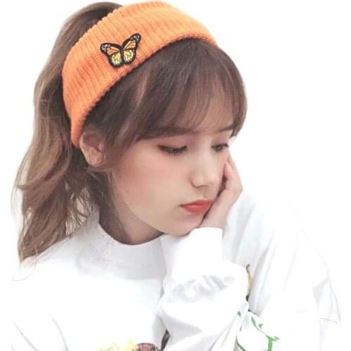 XEONGKVI Europe America Butterfly Pure Color Skullies Beanies Autumn Winter Warm Knitted Hats For Women Fashion Girl Hair Band