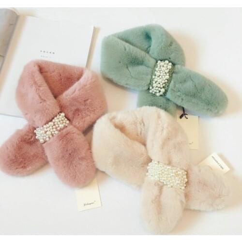 Winter Cute Children Scarf Boy Girls Scarves Baby Imitation Rabbit Fur Collar Scarf with Pompom Neck Warmers Christmas Gift