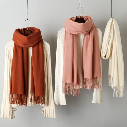All-Match Women Cashmere scarf Fashion women Solid knitting Pashmina shawl and wraps All-Match female foulard Tassel Ring