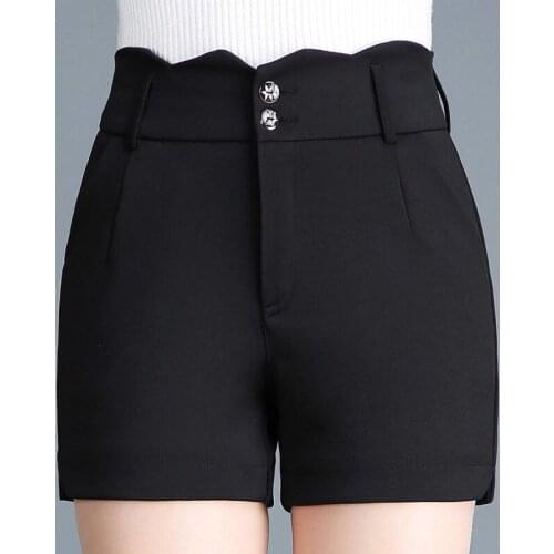 Women Casual Elastic Shorts Plus Size Straight Hot Female Shorts Red Black Fashion Ladies High Waist Summer Shorts High Quality