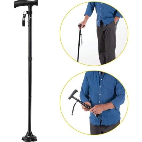 Walking Cane Collapsible Telescopic T-shaped Handle , Self Standing Cane with Adjustable Heights Special Balancing Lightweight