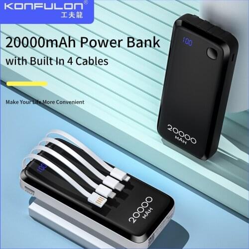 Power Bank Built In Cable 4 Outputs External Battery For Mobile Phone Led Display Portable Charger For iphone Samsung Xiaomi