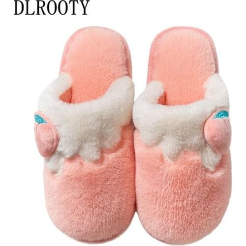 Women Winter Warm Slippers Indoor Fashion Fruit Platform Silent Non-slip Short Plush Shoes Woman Slides Flat Casual Comfortable