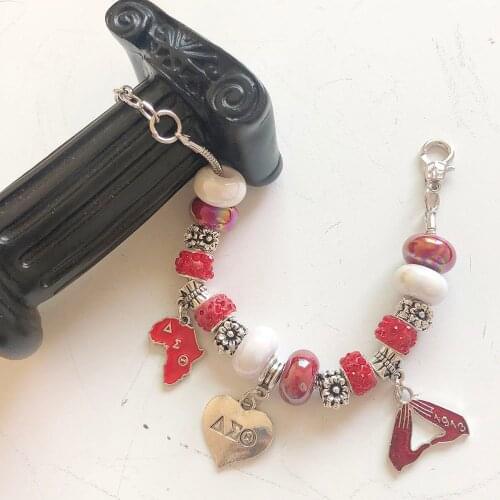 Hand Made Greek Letter Sorority Red Detal Handsign Heart Shaped 1913 Charm Bracelet Jewelry Womens Fashion Accessories
