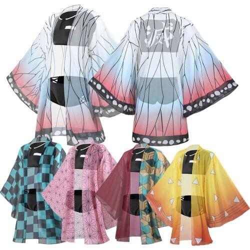Anime Demon Slayer Kochou Shinobu Bikini Swimsuit Kimono Cardigan Cover Up Summer Beach Bathing Suit Set Cosplay Costume Women