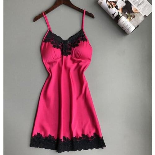 Women Sexy Padded V-Neck Lace Strappy Erotic Underwear Nightdress Home Sleepwear