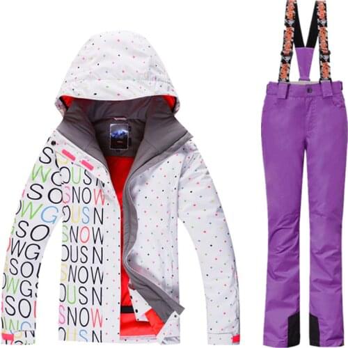 GSOU SNOW womens Ski Suit Winter Ski Jacket+Pants Waterproof windproof Snowboard Jacket Pants Snow Suit Mountain Skiing Suit