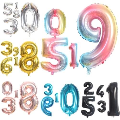 16/32/40Inch Big Rainbow Number Balloons 0 1 2 3 4 5 6 7 8 9 Digital Helium Ball Wedding Birthday Party Decorations Kids Globos