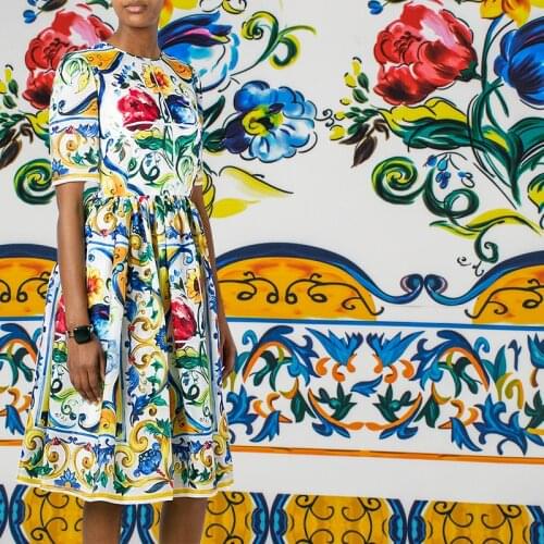 202*150cm/Piece Blue And White Porcelain Imitation Cotton Digital Printing Fabric For Dress Платье Tissus Au Mètre Telas Sewing