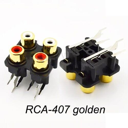 2PCS High quality 2colors ( red + White ) RCA Female Connector Stereo audio Jack AV Audio input socket RCA-407 Golden