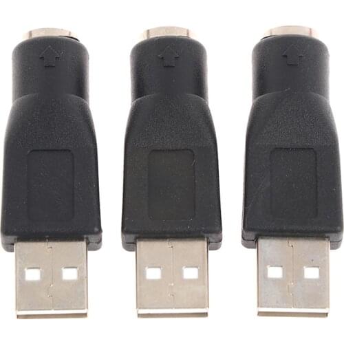 3Pcs Black Mouse Round Port PS2 Male To USB Female Adapter Port Adapter Converter USB to PS2 Keyboard
