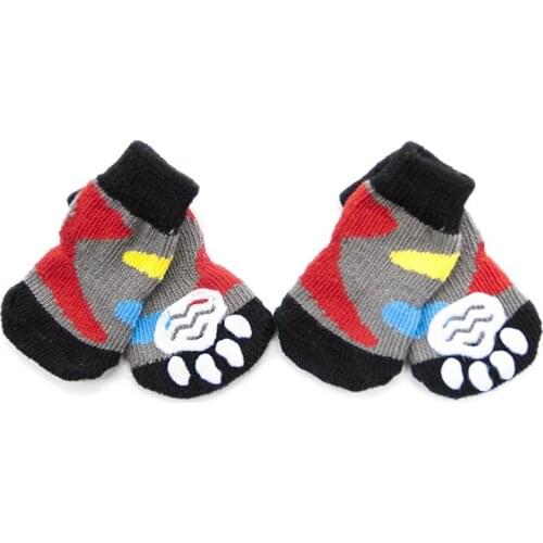 4pcs/Set Anti-Slip Knit Dog Socks Cotton Cat Shoes For Autumn Winter Indoor Wear Slip On Paw Protector
