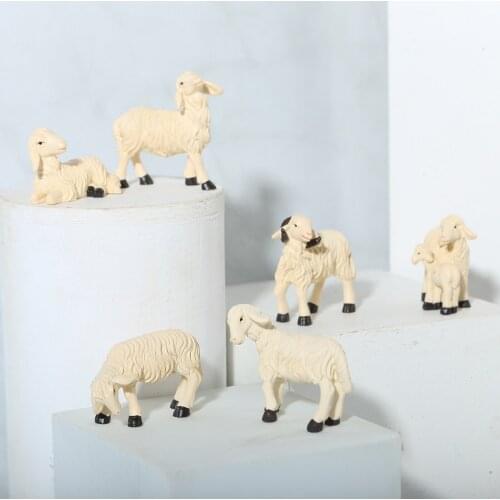 6Pieces/Set Micro Sheep Lamb Figurines Farm Animal Garden Photo Props Dollhouse Miniature Ornaments Yard Statues For Kids Toys