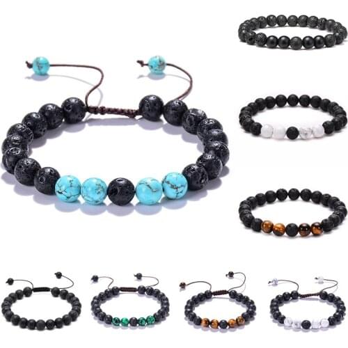 Unique Handmade Weave Adjustable Rope Bracelets Lava Beads Essential Oils Diffuser Bracelet Trendy Natural Stone Unisex Bracelet