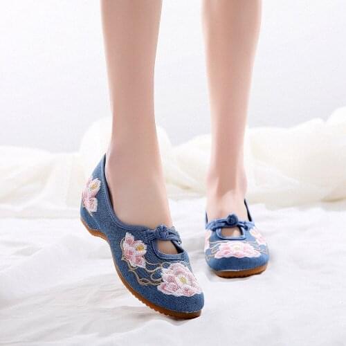 Retro Cotton Embroidered Ladies Comfortable Ballet Shoes Vegan Women Casual Canvas Slip On Ballerinas Denim Dance Costume Flats