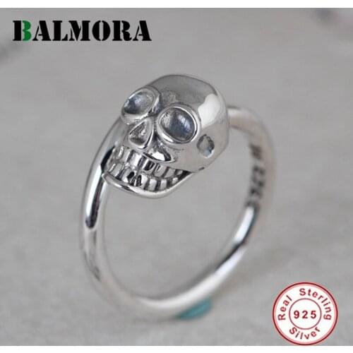 BALMORA 100% 925 Sterling Silver Punk Style Skeleton Ring For Women Girl Lovers Open Adjustable Ring Statement Ring Jewelry Gift