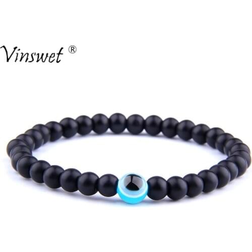 Polished Black Onyx Bracelet Men Evil Eye Beads Stone Bracelet For Men Fashion Jewelry Buddha Health Balance Yoga Reiki Bangle
