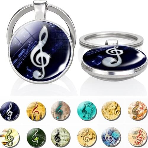 Music Note Keychain Music Clef Double Side Glass Cabochon Pendant Keyring Music Symbol Jewelry Musician Gifts