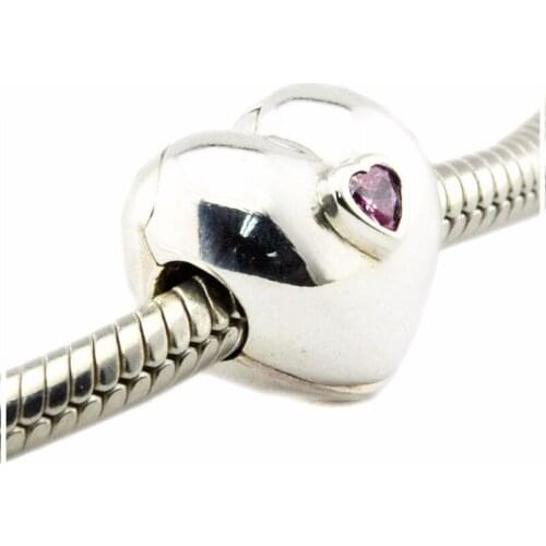 Steady Heart Beads for Jewelry Making Fine Silver 925 Jewelry Pink CZ Clip Crystal Beads for Charms Bracelets Women Jewelry