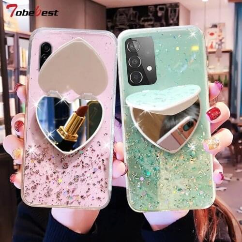 Heart Mirror Sequins Glitter Phone Case For Samsung Galaxy A12 A32 A42 A52 A72 5G A02S A01 Core Silicone Cover