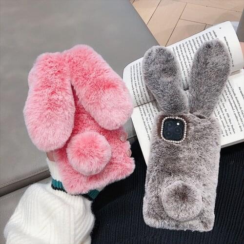 3D Cute Rabbit Hairy Warm Fur Cover For Huawei Nova 4 4e 3 3e 3i 2i 2 Lite P Smart Plus 2018 2019 P Smart Z Cove