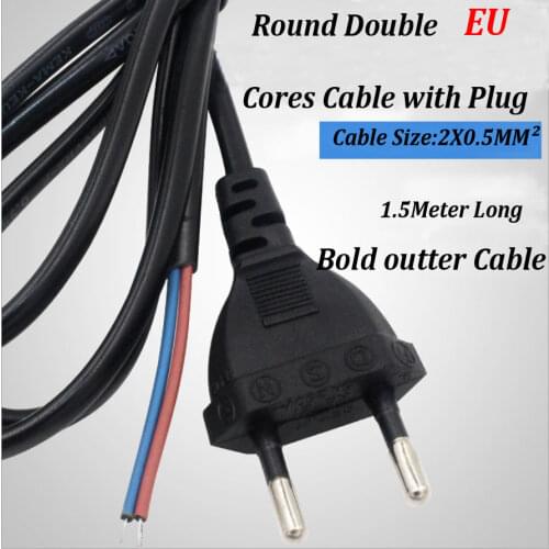 1.5M EU Standard Double Round Rare Copper Wire with Plug Single 2X0.5 Square Meter European Two Cores Cable