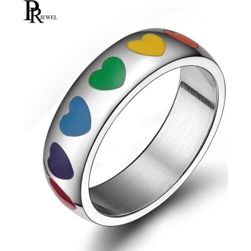 Gay Lesbian Rainbow Smooth Enamel Love Hearts Ring Lesbian Pride Jewelry Band