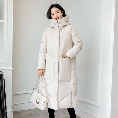 Nice Womens Parkas Autumn Winter Jacket X-Long Plus Size Casual Hooded Big Pocket Thick Outerwear Zipper Coat for Female Warm