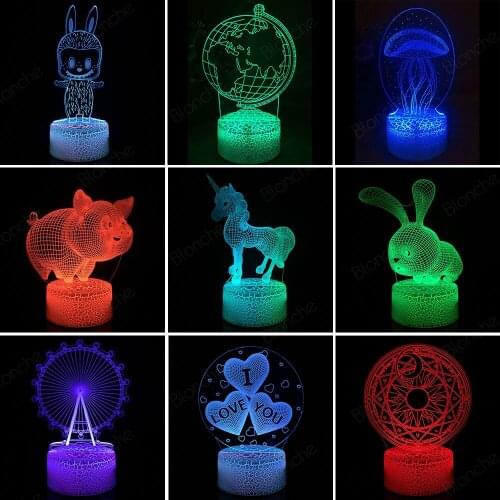 Creative Shape 3D LED Night Light Transparent Acrylic Touch Table Lamp Illusion Home Bedroom Bedside Decoration Desk Lamp