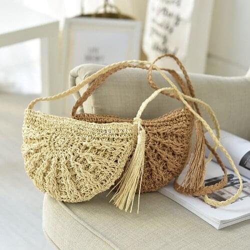 Crossbody woven bag handmade semicircle fringed straw woven bag woven bag wild holiday beach bag