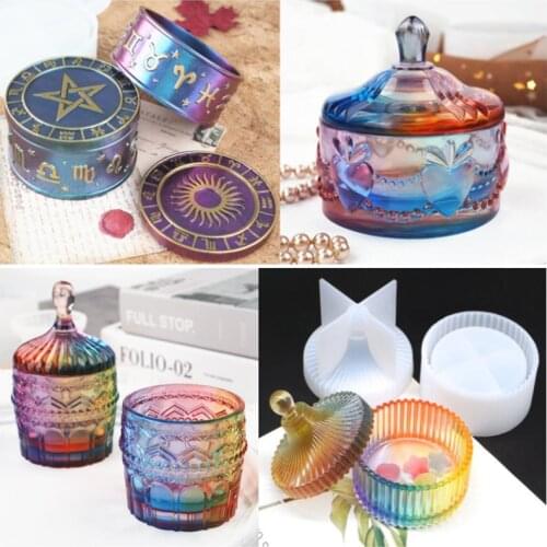 Round Storage Box Silicone Mold for Resin Star Sun Horoscope Pattern Jewelry Accessories Case Home Decorations