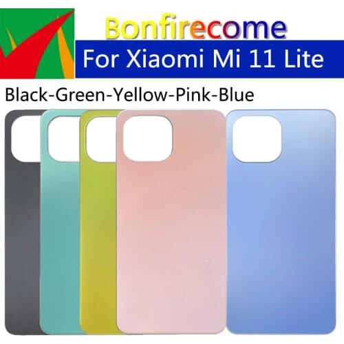 10Pcs\Lot Back Glass Rear Cover For Xiaomi Mi 11 Lite Battery Door Housing Battery Back Cover With Adhesive Sticker Replacement