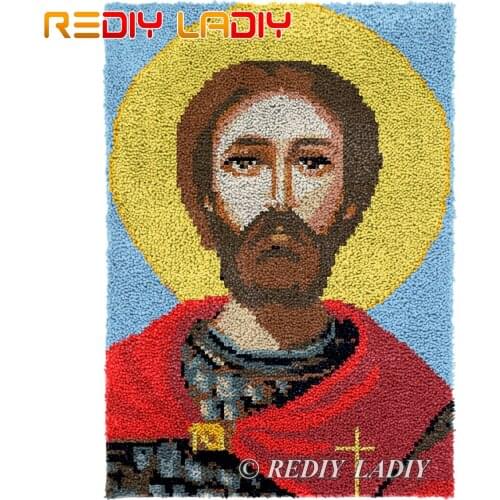Latch Hook Rug Saint Icon A Plush Wall Tapestry Kits DIY Carpet Rug Chunky Yarn Cushion Arts & Crafts Crochet Floor Mat 61*88cm