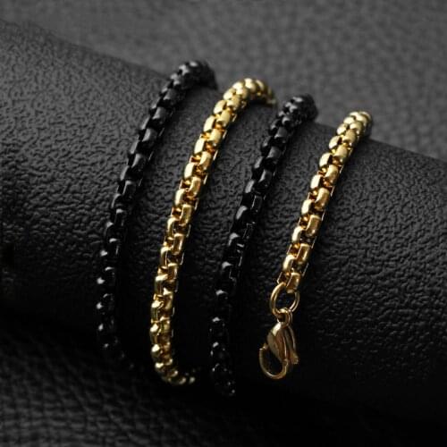 Titanium steel square pearl chain stainless steel plated black necklace Domineer fashion trend necklace jewelry wholesale