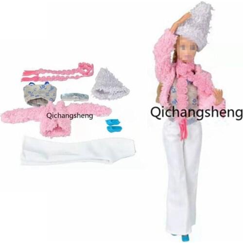 Fashion Pink Winter Coat 11.5" Doll Clothes For Barbie Outfits Jacket Pants Scarf Shoes Hat Belt 1/6 BJD Accessory Kids Toy Gift