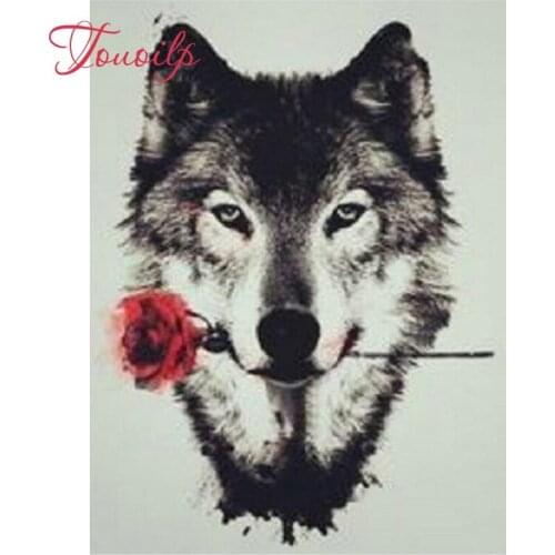 Diy Diamond Painting wolf with rose 3D Rhinestone Cross Stitch Kits full square Diamond Embroidery art Needlework Set Home Decor
