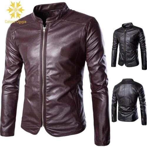 New Mens Fashion Spring Leather Motorcycle Jacket Simple Slim Stand Collar Jacket Coat Outwear Casacos Plus size 4xl 5xl 3xl