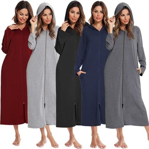 Autumn Winter Plus Size Hoodie Sleepwear Women Long Sleeve Lounge Wear Sexy Bath Robe Home Dress With Zipper Ladies Night Gowns