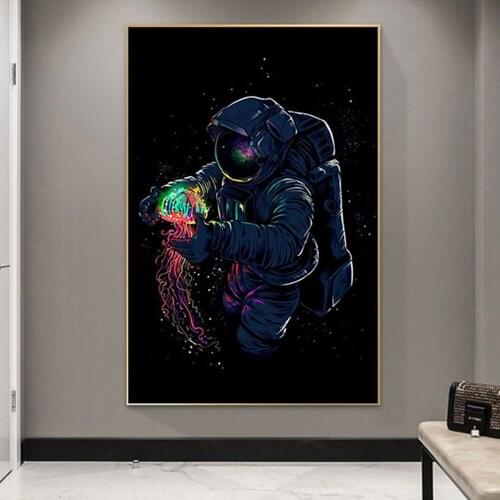 Modern Funny Astronaut In Space Posters Canvas Painting and Prints Pictures Wall Art for Living Room Home Decoration Cuadros