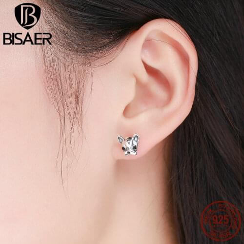 Popular Hot 100% 925 Sterling Silver Cute Dog Earrings Fashion French Bulldog Stud Earrings for Women Fashion Jewelry Gift