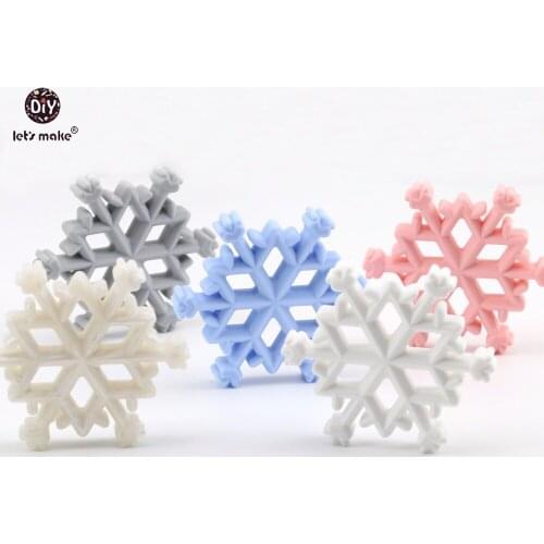Lets Make Baby Teething Accessories 10pc Christmas Snowflakes DIY Jewelry Nursing Necklace Pendant Food Grade Teether Silicone