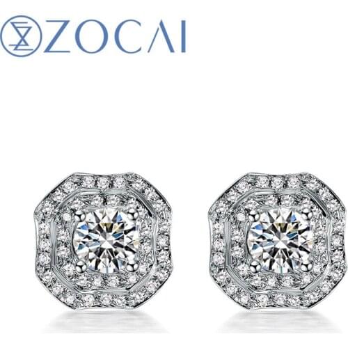 ZOCAI earrings 100% natural diamond 0.75 ct F-G / SI Certified 18K white gold diamond diamond earrings E00003
