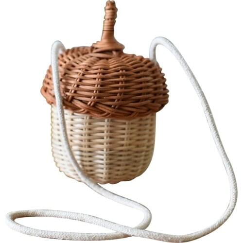 Straw Bags Summer Rattan Bag Handmade Woven Beach Cross Body Bag Circle Handbag Mini Rattan Basket Diagonal Woven Bag