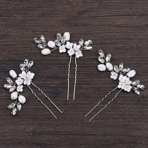White Flower Wedding Hair Pins Bridal Hair Accessories Fashion Crystal Bridal Hair Ornament Women Headpiece