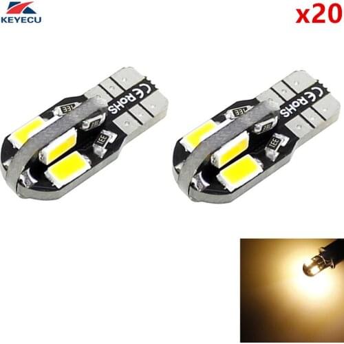 KEYECU 20 Pack Warm White W5W T10 8SMD 5730 Car Interior and Exterior Led Bulb for Map Dome Courtesy License Plate Light