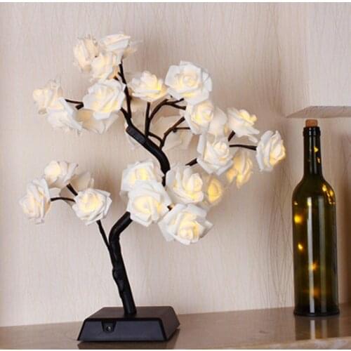 LED Rose Flower Tree Lamp 32 LED Artificial Bonsai Tree Night Light Great Decoration for Home Valentines Day Warm White