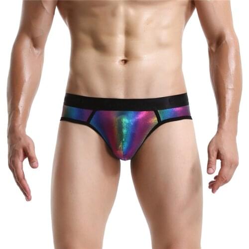 Sexy Underwear Men Briefs Wide Waist Breathable Panties Men Bikini Rainbow Imitation Leather Low Waist Soft Underwear Briefs