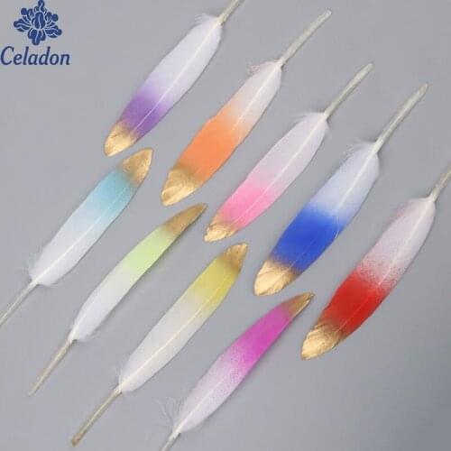 High Quality Natural Goose Feather with Gold/Silver Colorful Painting Gradient color Plume Decoration For DIY Hat Accessories